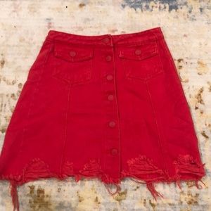 Sunset + Spring red jean high waisted skirt